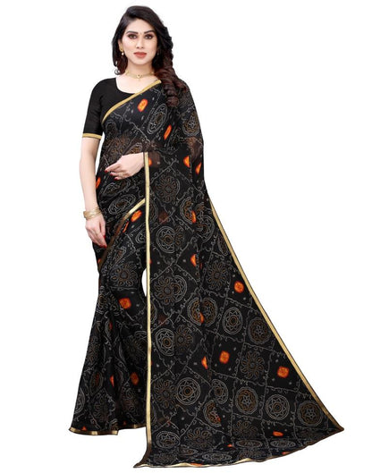 Black Coloured Chiffon Bandhani Printed Casual saree | Sudathi