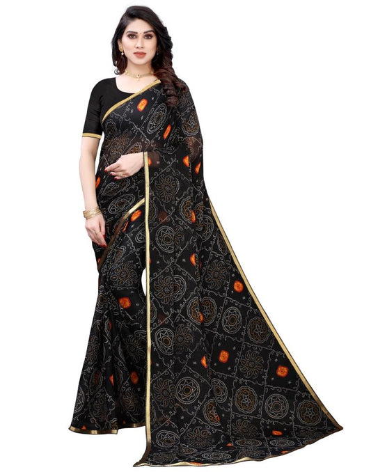 Black Coloured Chiffon Bandhani Printed Casual saree | Sudathi