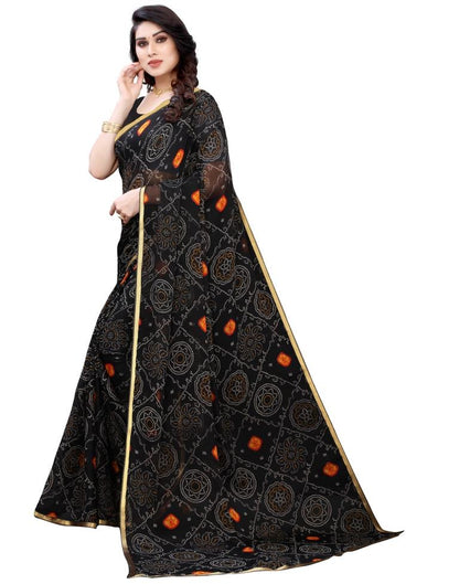 Black Coloured Chiffon Bandhani Printed Casual saree | Sudathi