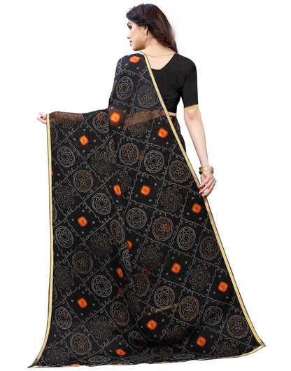 Black Coloured Chiffon Bandhani Printed Casual saree | Sudathi