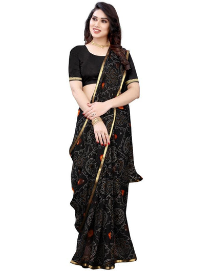 Black Coloured Chiffon Bandhani Printed Casual saree | Sudathi