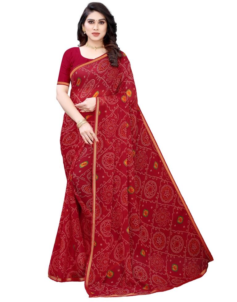 Maroon Coloured Chiffon Bandhani Printed Casual saree | Sudathi