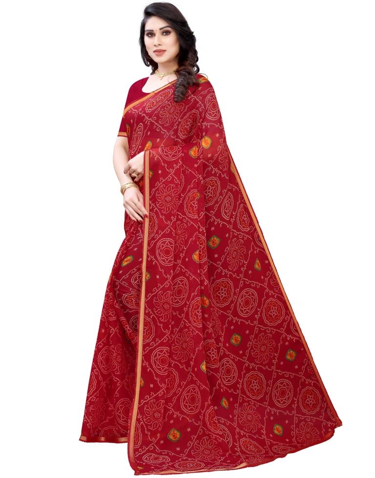 Maroon Coloured Chiffon Bandhani Printed Casual saree | Sudathi