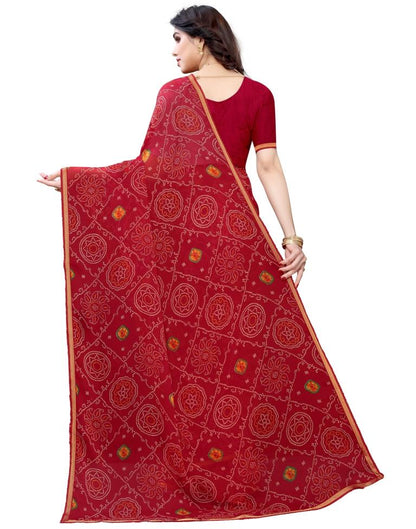 Maroon Coloured Chiffon Bandhani Printed Casual saree | Sudathi