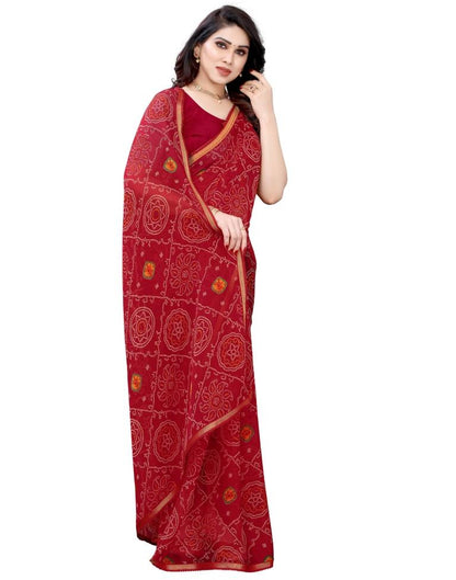 Maroon Coloured Chiffon Bandhani Printed Casual saree | Sudathi