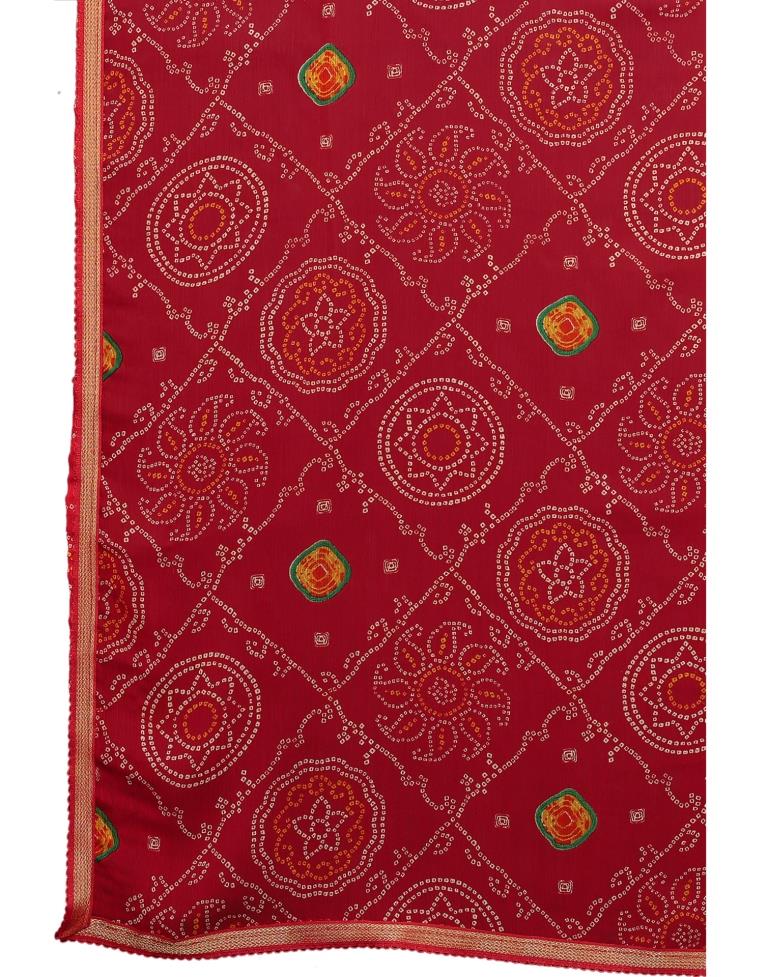 Maroon Coloured Chiffon Bandhani Printed Casual saree | Sudathi