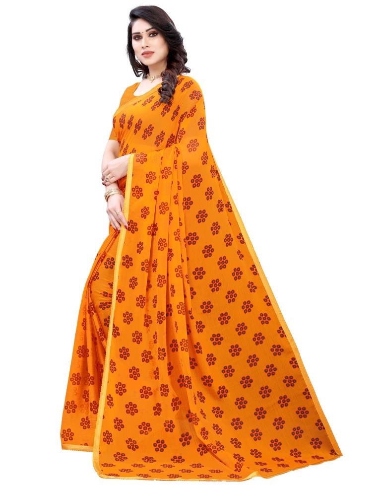 Orange Coloured Chiffon Printed Casual saree | Sudathi