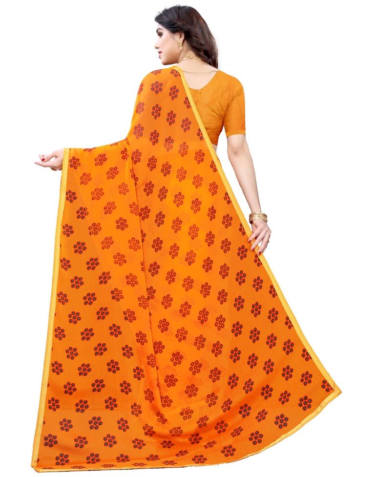Orange Coloured Chiffon Printed Casual saree | Sudathi