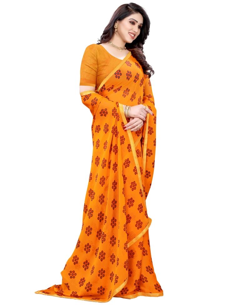 Orange Coloured Chiffon Printed Casual saree | Sudathi