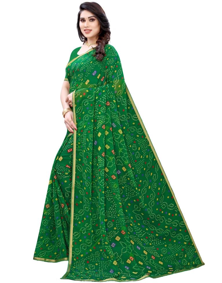 Green Coloured Chiffon Bandhani Printed Casual saree | Sudathi