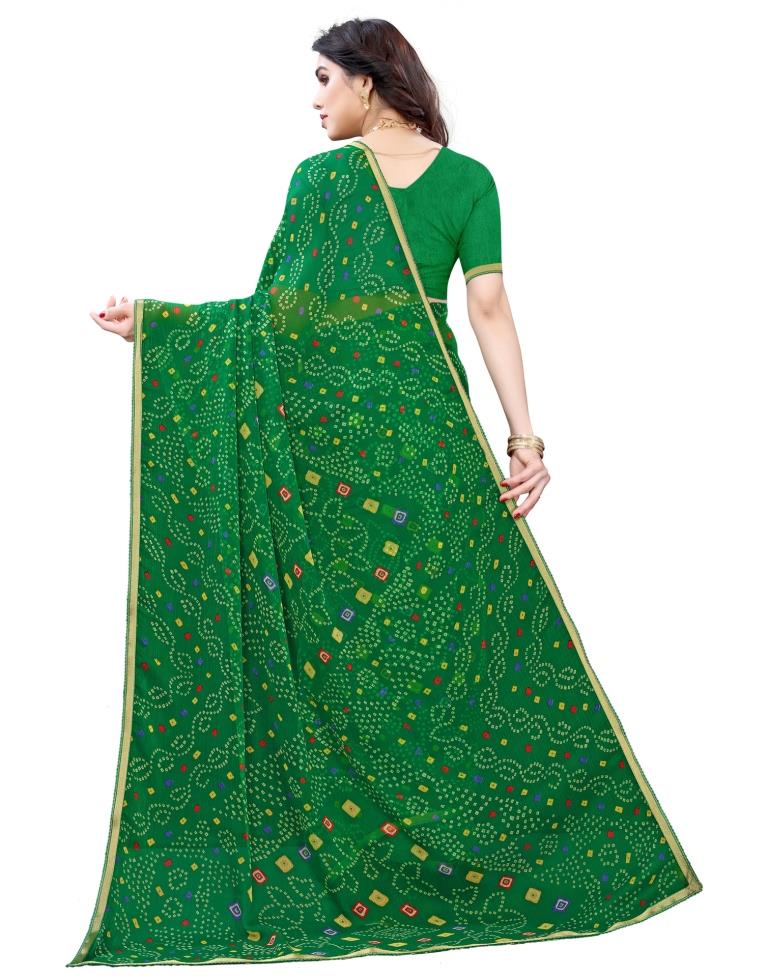 Green Coloured Chiffon Bandhani Printed Casual saree | Sudathi