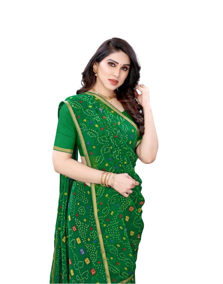 Green Coloured Chiffon Bandhani Printed Casual saree | Sudathi