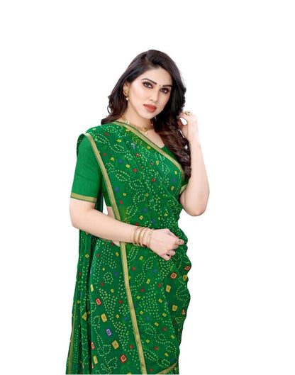 Green Coloured Chiffon Bandhani Printed Casual saree | Sudathi