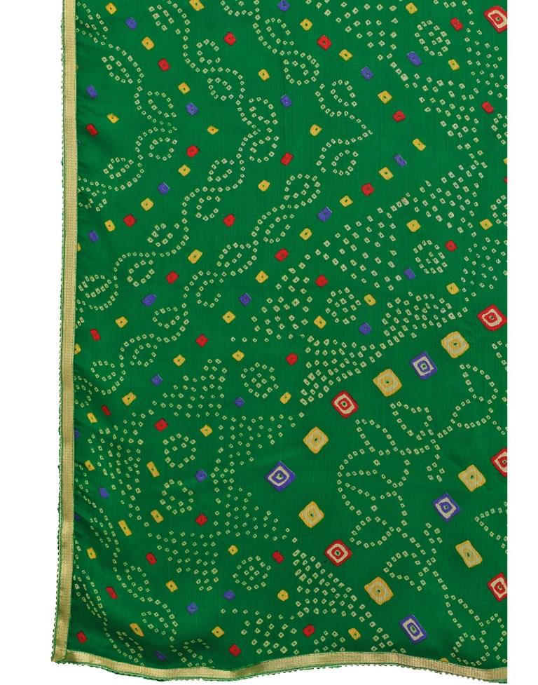 Green Coloured Chiffon Bandhani Printed Casual saree | Sudathi
