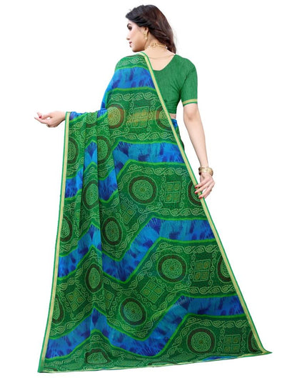 Green Coloured Chiffon Bandhani Printed Casual saree | Sudathi