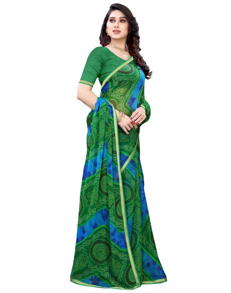 Green Coloured Chiffon Bandhani Printed Casual saree | Sudathi