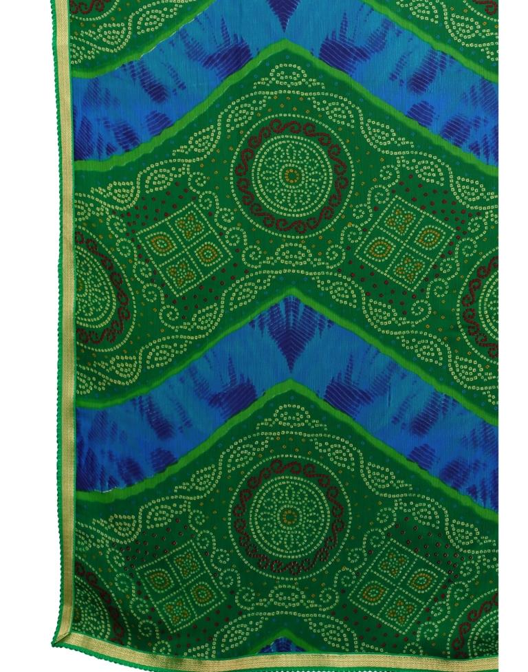 Green Coloured Chiffon Bandhani Printed Casual saree | Sudathi