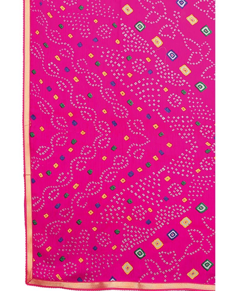 Hot Pink Coloured Chiffon Bandhani Printed Casual saree | Sudathi