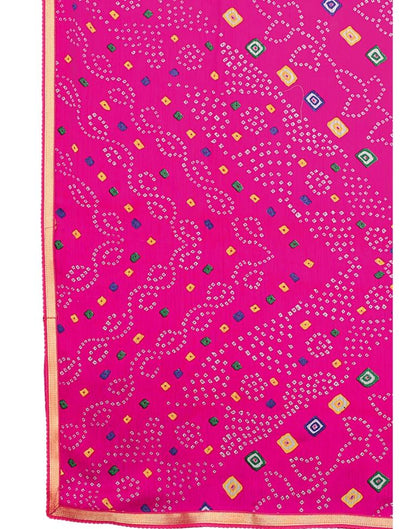 Hot Pink Coloured Chiffon Bandhani Printed Casual saree | Sudathi
