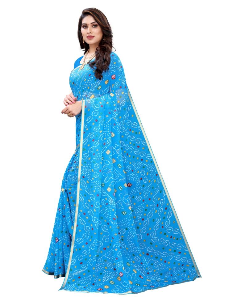 Sky Blue Coloured Chiffon Bandhani Printed Casual saree | Sudathi