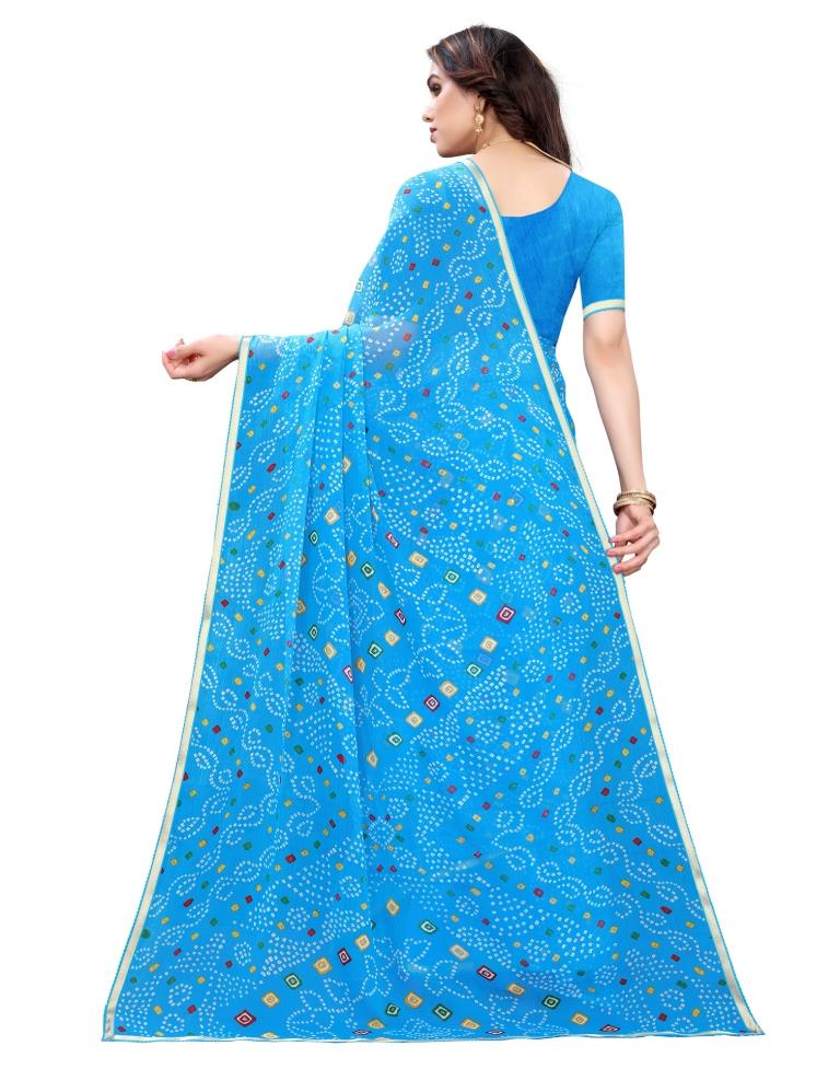 Sky Blue Coloured Chiffon Bandhani Printed Casual saree | Sudathi