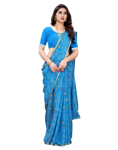Sky Blue Coloured Chiffon Bandhani Printed Casual saree | Sudathi