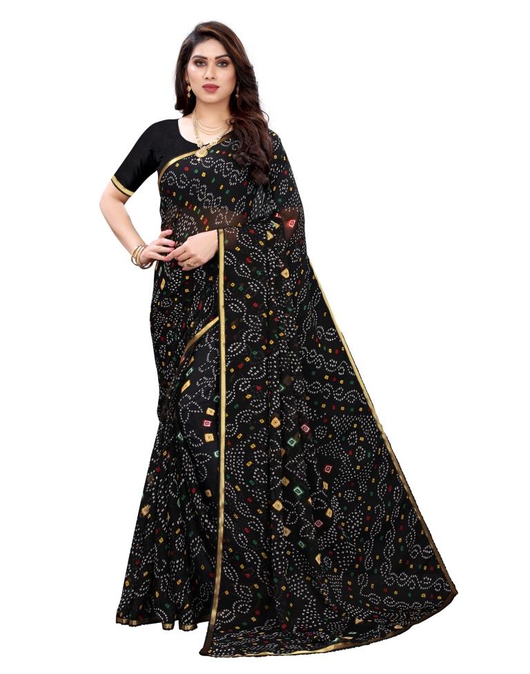 Black Coloured Chiffon Bandhani Printed Casual saree | Sudathi
