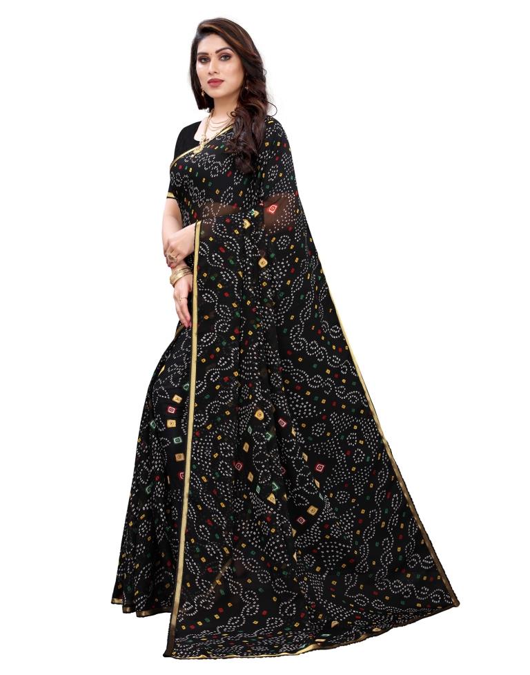 Black Coloured Chiffon Bandhani Printed Casual saree | Sudathi