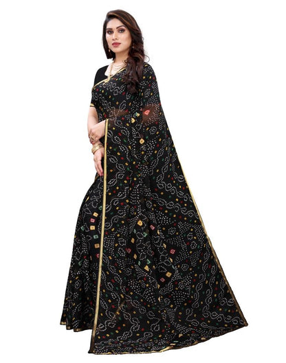 Black Coloured Chiffon Bandhani Printed Casual saree | Sudathi