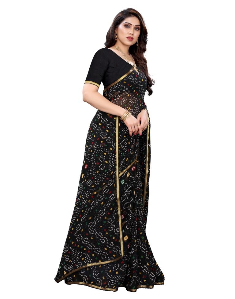 Black Coloured Chiffon Bandhani Printed Casual saree | Sudathi