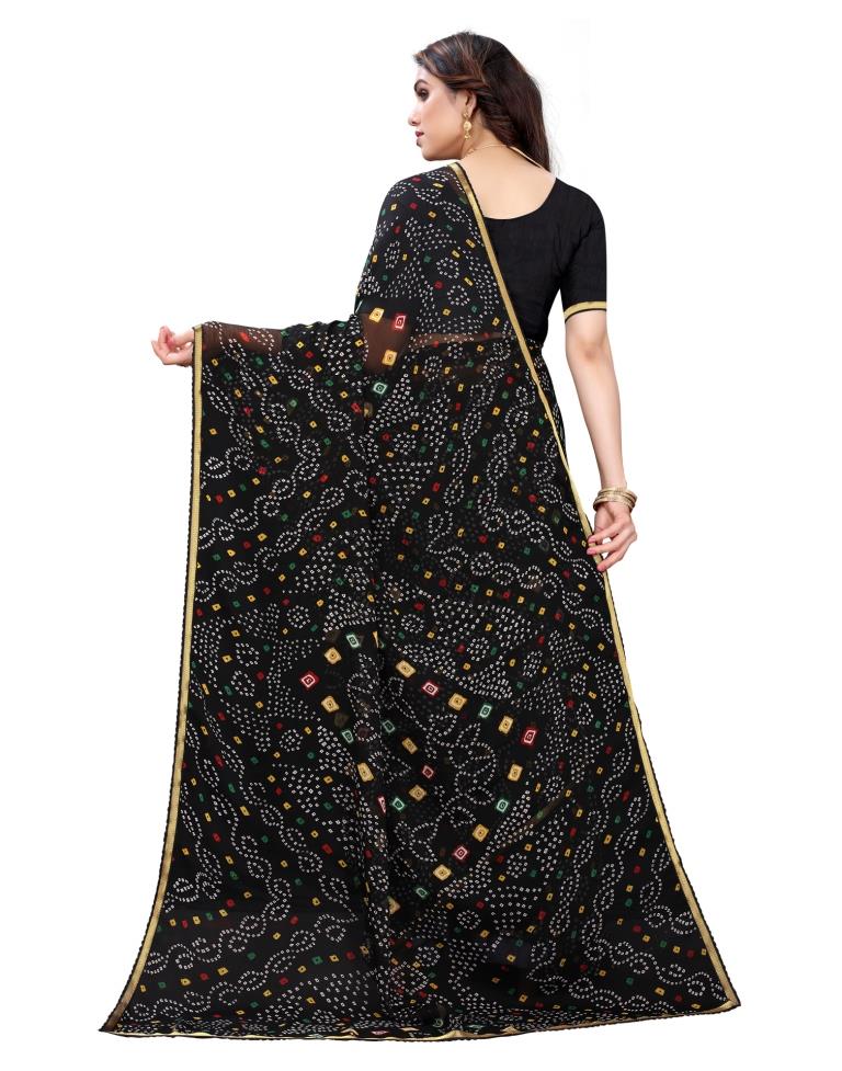 Black Coloured Chiffon Bandhani Printed Casual saree | Sudathi