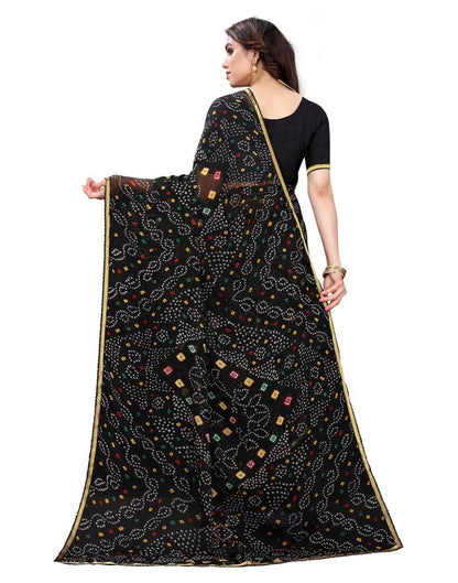 Black Coloured Chiffon Bandhani Printed Casual saree | Sudathi