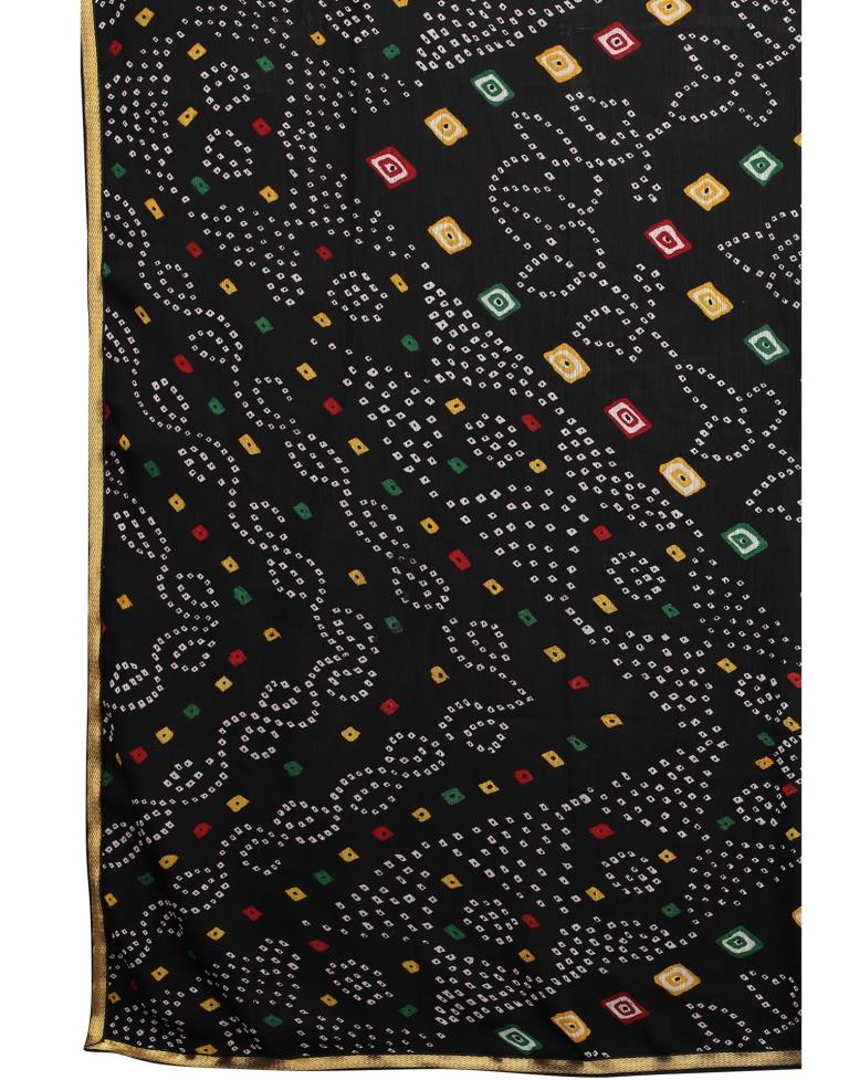 Black Coloured Chiffon Bandhani Printed Casual saree | Sudathi