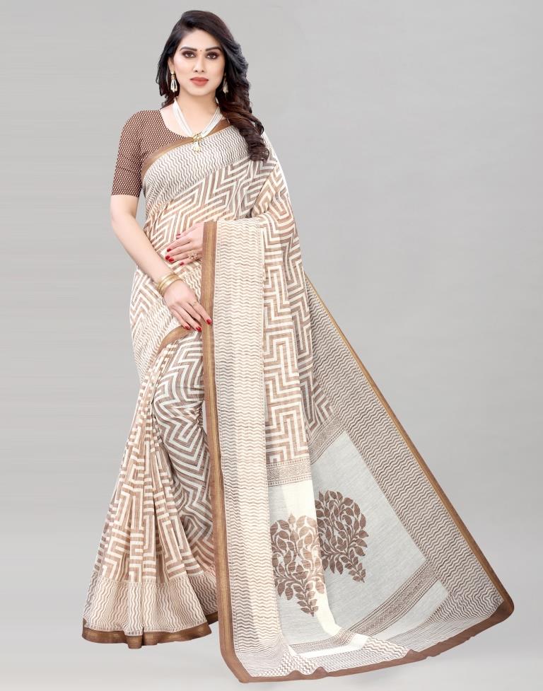 Brown Coloured Poly Cotton Printed Saree | Sudathi