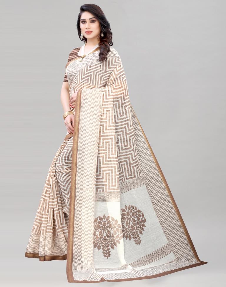 Brown Coloured Poly Cotton Printed Saree | Sudathi