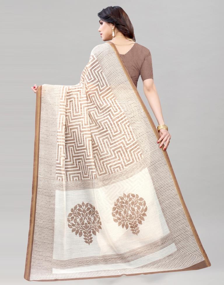 Brown Coloured Poly Cotton Printed Saree | Sudathi
