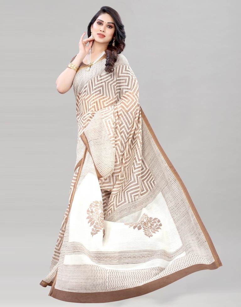 Brown Coloured Poly Cotton Printed Saree | Sudathi