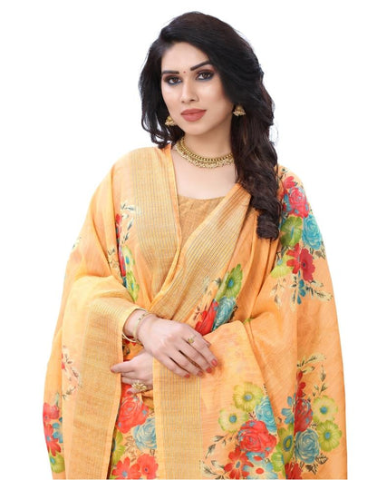 Light Orange Printed Cotton Saree