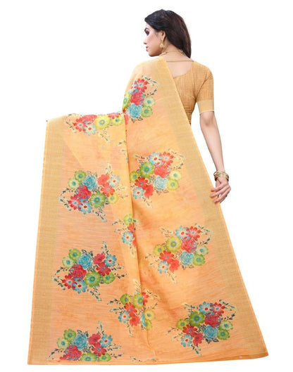 Light Orange Printed Cotton Saree