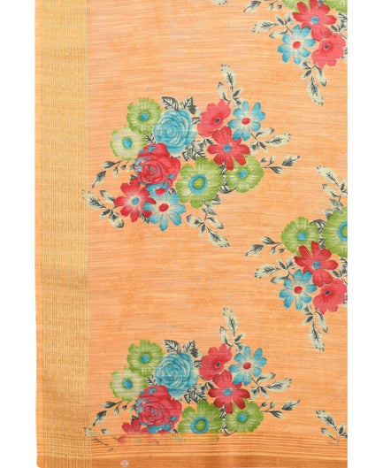 Light Orange Printed Cotton Saree