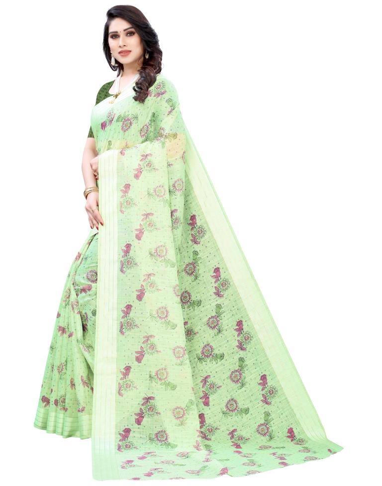 Pista Green Woven Cotton Plain Saree | Sudathi