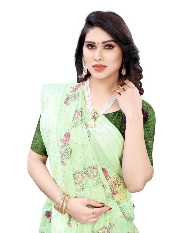 Pista Green Woven Cotton Plain Saree | Sudathi