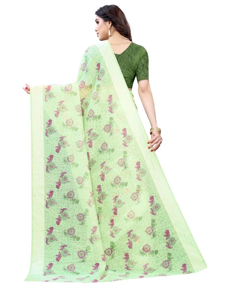 Pista Green Woven Cotton Plain Saree | Sudathi