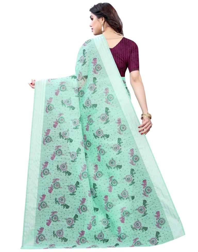 Light Pine Green Woven Cotton Plain Saree | Sudathi