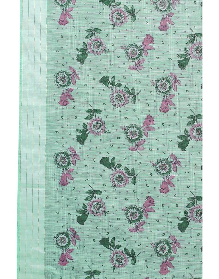 Light Pine Green Woven Cotton Plain Saree | Sudathi