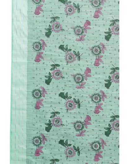 Light Pine Green Woven Cotton Plain Saree | Sudathi