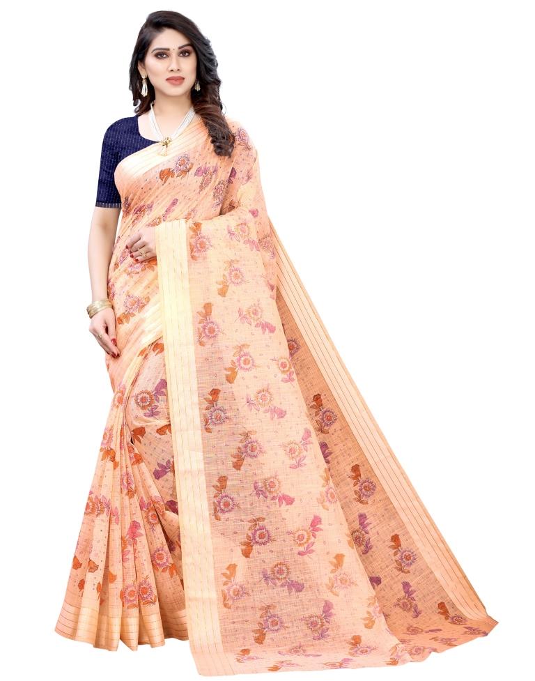 Peach Woven Cotton Plain Saree | Sudathi