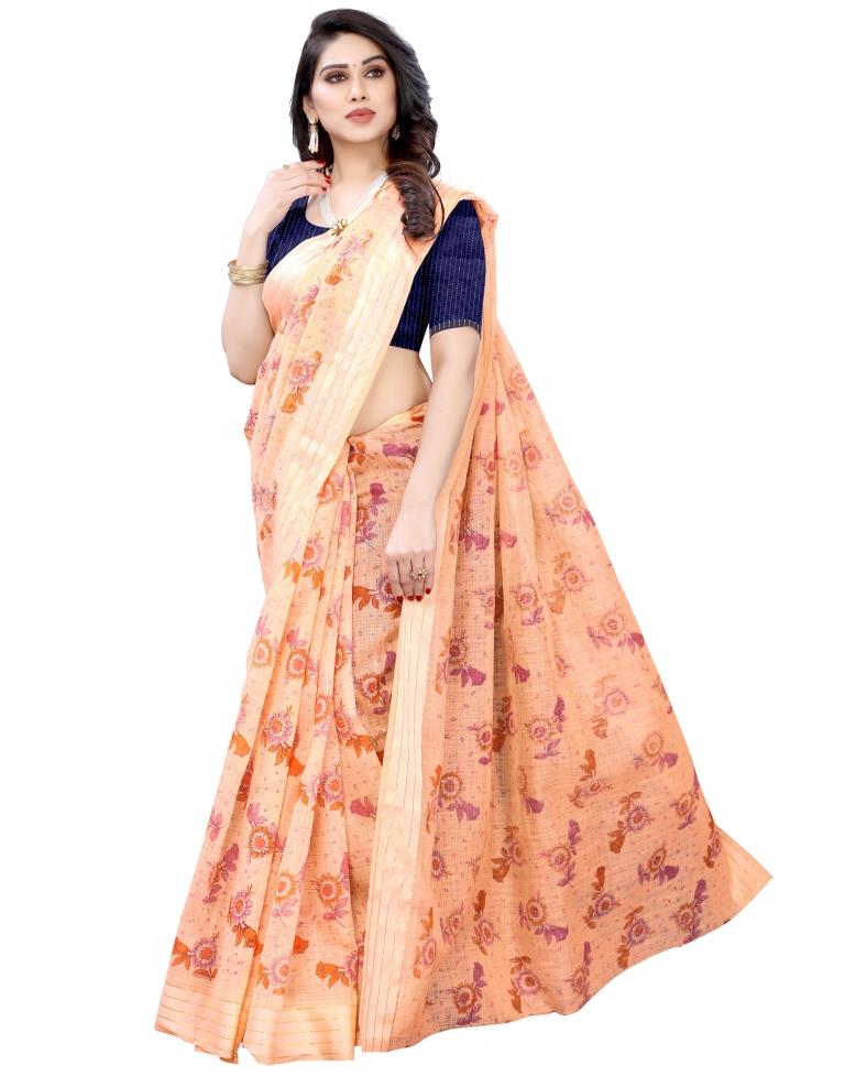 Peach Woven Cotton Plain Saree | Sudathi