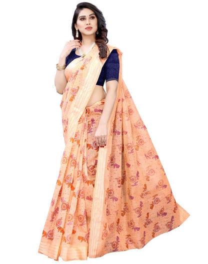 Peach Woven Cotton Plain Saree | Sudathi