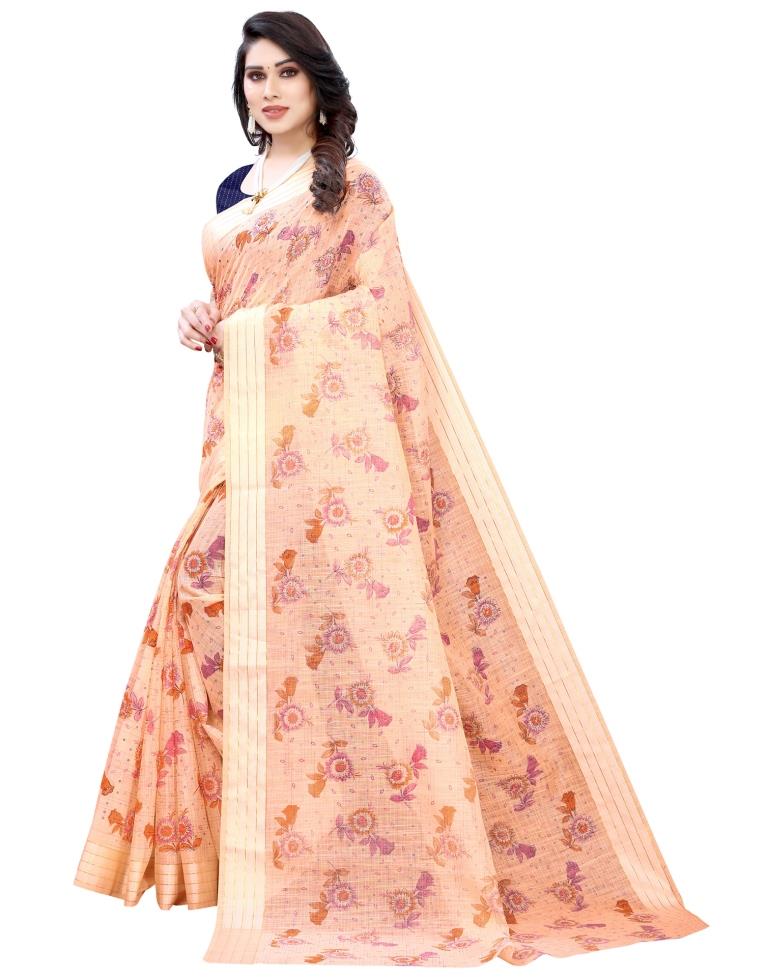 Peach Woven Cotton Plain Saree | Sudathi